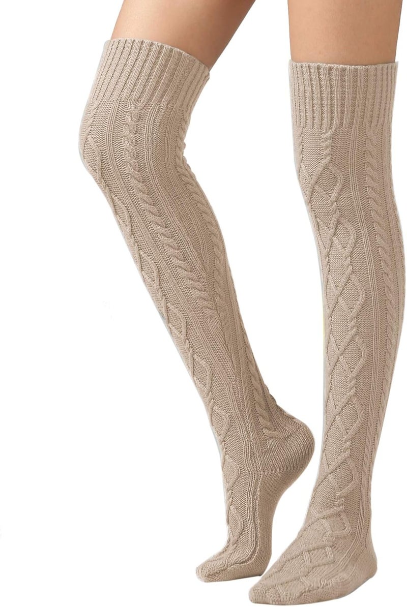 SherryDC Women's Cable Knit Thigh High Boot Socks Extra Long Winter Stockings Leg Warmers - Image 1